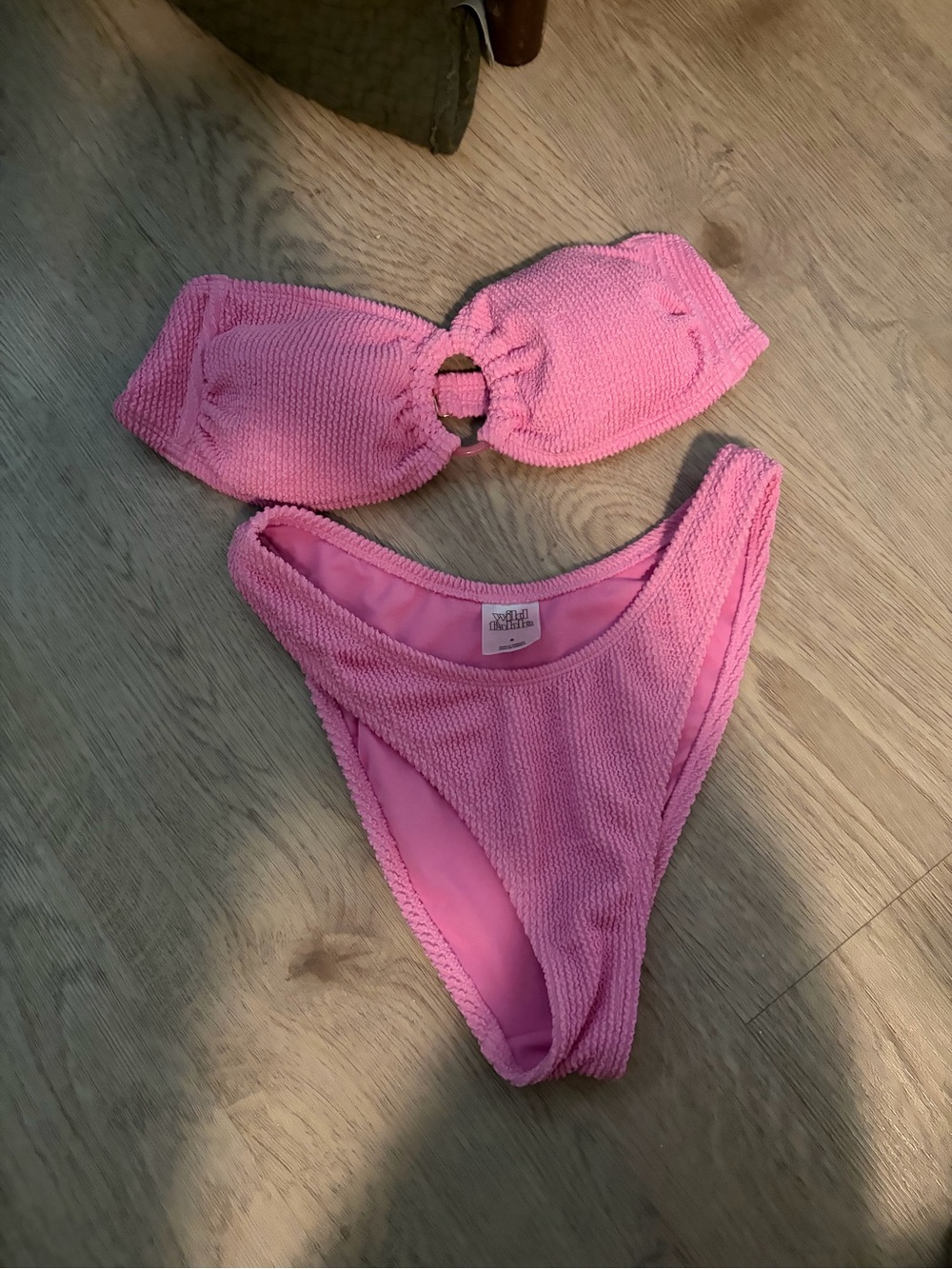 Pink Textured Two-Piece One Piece Swim Set
